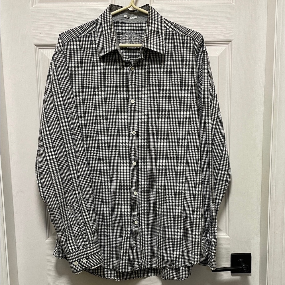 Bugatchi | Shaped Fit |Black/White Plaid |Patterned |Button Down | Shirt |Size L